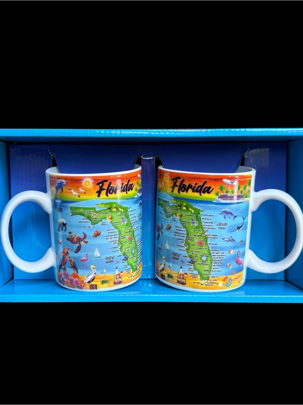 Florida Themed Blue Souvenir Coffee Mug - Set of 2